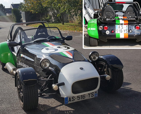 Adhésifs pour une anglaise sportive, optimisation de la carrosserie pour The Black Shelter Nantes Carquefou (44)